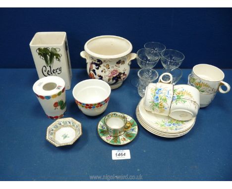 A small quantity of china and glass to include; Mason's 'Mandalay' vase (chip to rim), four Brexton cups &amp; saucers, minia