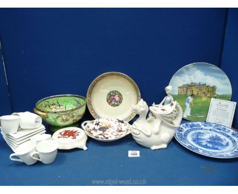 A quantity of china including six Maxwell Williams expresso cups and saucers, Welsh Dragon teapot (lid damaged), china trivet