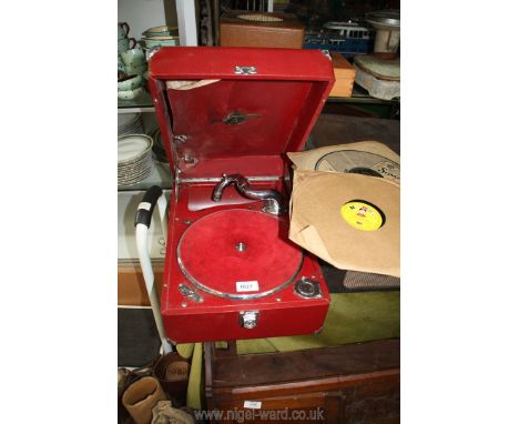 A Columbia record player in red case, a/f 16'' x 12'' x 7'' deep.