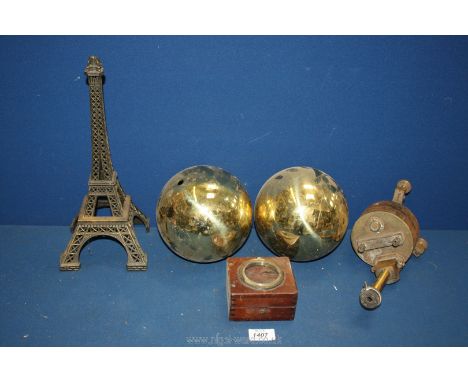 A quantity of models including a model of the Eiffel Tower, an Ayrton Mather Galvanometer by Robert W. Paul no. 123, 2 brass 