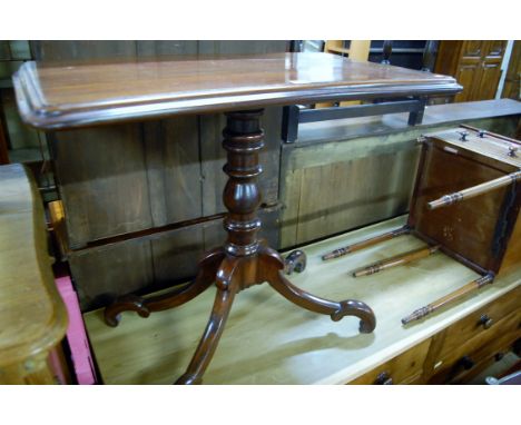 A Victorian and later mahogany round cornered fixed pedestal tripod table