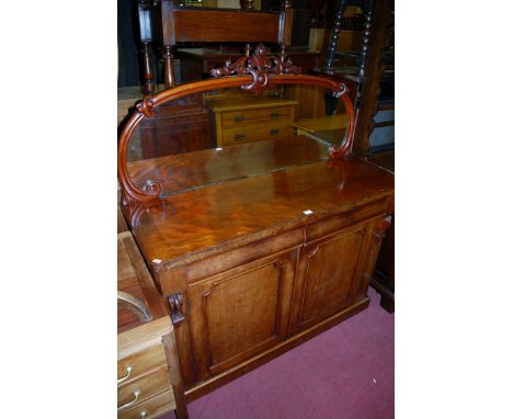A Victorian mahogany round cornered mirror back chiffonier, width 120cm