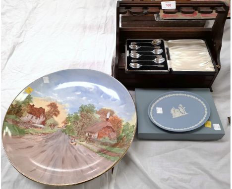 A set of 6 silver coffee spoons, Birmingham 1938; a stained wood pipe rack, other items