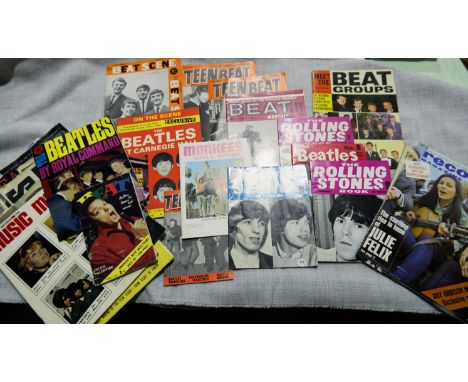 A selection of 1960's music magazines including Beatles Book monthly, Rolling Stones monthly Teen Beat etc