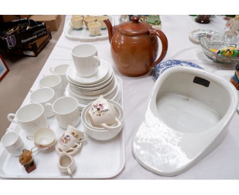 A large 19th century stoneware teapot; a slipper bath, children's Noddy teaware; Wade Humpty Dumpty and Royal Worcester white