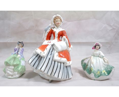 A Royal Doulton figure Noelle HN 2179, 2 small Royal Doulton figures Sunday Best HN3218 and Top O the Hill HN 2126