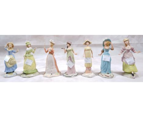 7 small Wedgwood bisque figures Vauxhall Gardens collection - ''Grace'', ''Hope'', ''Verity'', ''Faith'', ''Honour'', ''Patie