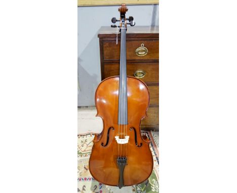 A modern full size Sri Lankan cello, made in 1998, in good playing order, length of back 29.75" 