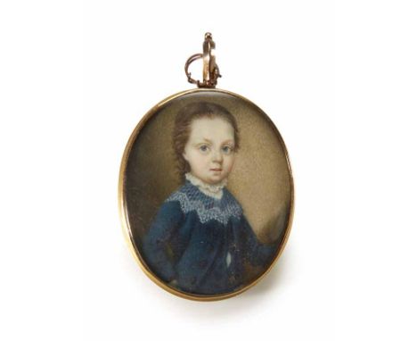 English School, 18th century, Portrait miniature of a boy, oval, watercolour on ivory, 3cm.; 1.25in high, set in a gilt-metal