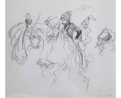 Feliks Topolski (1907-1989),  Hussars, signed, pencil sketch, 28 x 33cm.; 11 x 13in.    Artists' Resale Right ("droit de suit