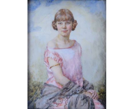 Nellie Hepburn Edmunds (1881-1953),  Portrait of Ailsa Matthews, signed and dated '25, titled on artist's label verso, waterc