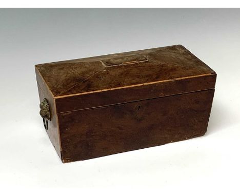 A burr yew tea caddy, early 19th century, height 14cm, width 31cm depth 15.5cm.Provenance:Michael Trethewey. A Gentleman of T