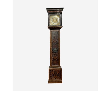 A fine walnut and marquetry eight day longcase clock, 17th/18th century, signed D. Quare, London, the 28.5cm square brass dia