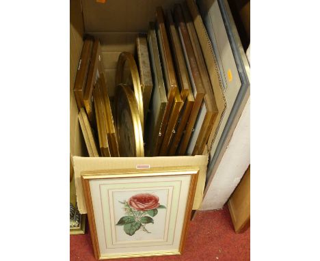 A box of assorted pictures and prints, to include botanical examples