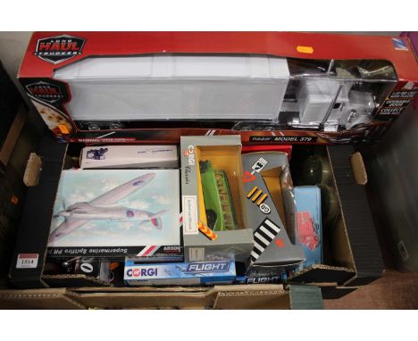 A mixed quantity of various diecast plastic kit and modern release diecast vehicles to include a New Ray Peterbilt model 375 