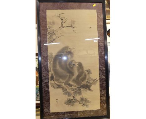 Attributed to Mori Sosen (Japanese 1747-1821) - Two apes seated in a pine tree, ink on silk, signed, 84x41.5cm, accompanied b