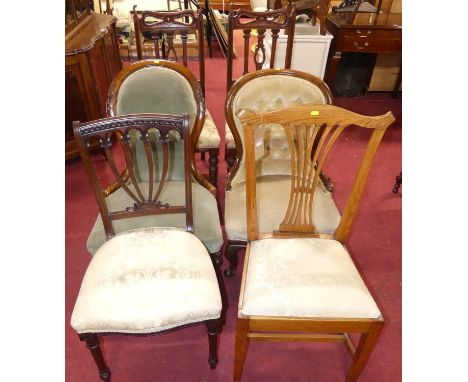 Sundry 19th century chairs, to include; two mahogany framed and dralon upholstered nursing chairs; a pair of walnut dining ch