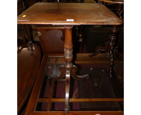 A Victorian mahogany round cornered fixed top pedestal tripod occasional table, width 51.5cm