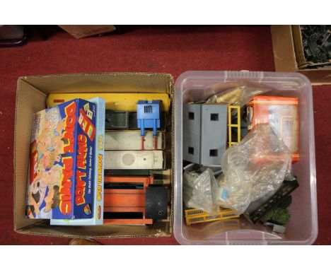 A quantity of Lima Big Big scale plastic locomotives and accessories together with a quantity of 00 gauge lineside buildings 