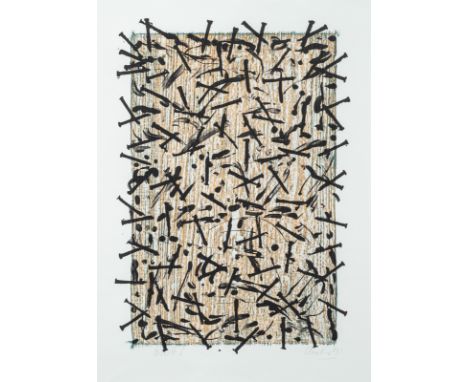 Uecker, GüntherWendorf/Mecklenburg, 193064 x 45 cm, R."Brett I", 1991. Farblithografie auf Bütten. In Bleistift unten rechts 