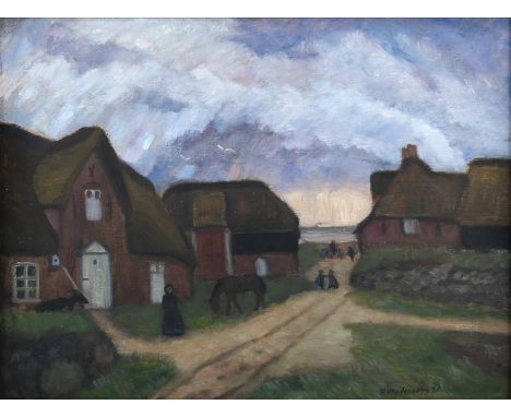 Modersohn, OttoSoest/Westfalen, 1865 - Rotenburg/Hannover, 194356 x 74 cm"Häuser in Süddorf  auf Amrum", 1931. Öl auf Leinwan