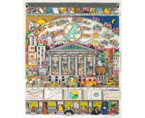 Fazzino, CharlesNew York, geboren 195586  x 71 cm, R."Another day, another dollar $", um 2000. Farbserigraphie (3D) auf Karto
