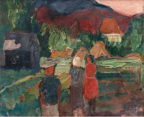 Gold, AntonStuttgart, 1914 - 197052 x 62 cm, R."Auf dem Felde", 1959. Öl auf Karton. In Öl unten rechts signiert und datiert 