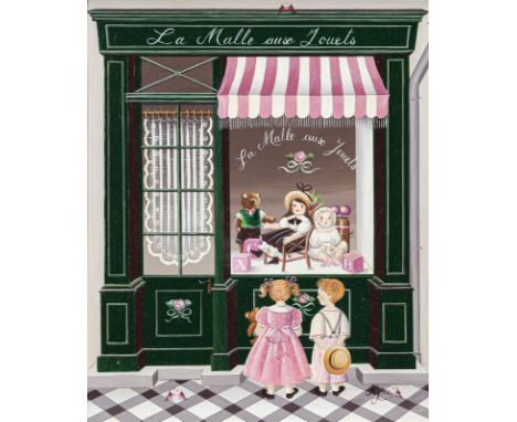 Mouraret, RégineSaint Denis, geboren 195127 x 22 cm, R."La malle aux jouets", um 1990. Öl auf Leinwand. In Öl unten rechts si