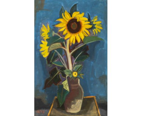 Hofer, KarlKarlsruhe, 1878 - Berlin, 1955100 x 65 cm, R."Sonnenblumen (1)", 1947.  Öl auf Leinwand. In Öl unten links monogra