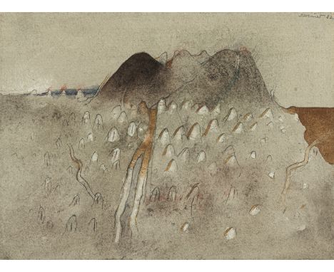 Schreiner, HansBad Friedrichshall, geboren 193025 x 33 cm, R."Große und kleine Berge", 1982. Aquarell und Bleistift auf Bütte