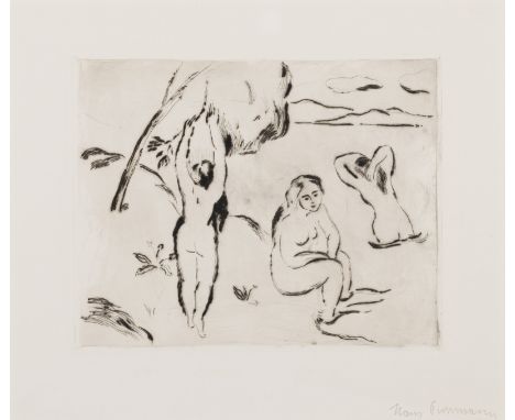 Purrmann, HansSpeyer, 1880 - Basel, 1966Blattgröße: 33,5 x 40,5 cm; 19 x 24 cm, o. R."Drei badende Frauen", um 1920. Radierun