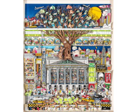Fazzino, CharlesNew York, geboren 195590 x 74 cm, R."$ Money doesn't grow on trees $". Farbserigraphie (3D) auf Karton. In Bl