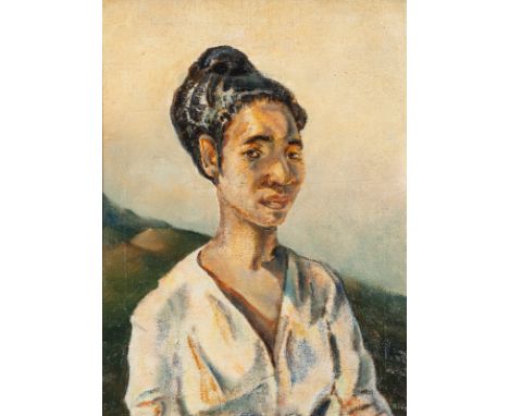 Hüther, JuliusBad Cannstatt, 1881 - München, 195470 x 51 cm, R.Afrikanerin in weißem Kleid. Öl auf Leinwand. In Öl unten rech