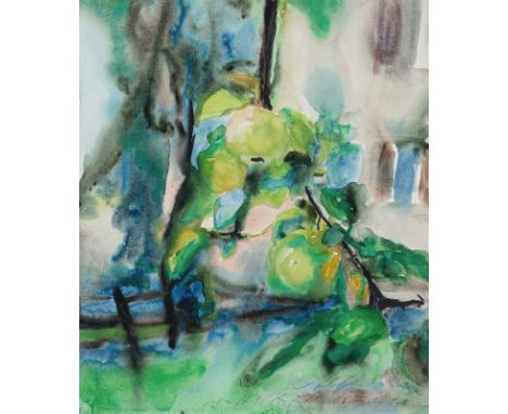 Wais, AlfredStuttgart, 1905 - 198854,5 x 46 cm, R."Zweig mit Äpfeln", 1981. Aquarell und Farbkreide auf Papier. In Bleistift 