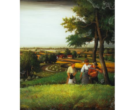Henc, KatarinaSigetic/Kroatien, geboren 194846 x 41 cm, R.Rast bei der Feldarbeit, 1990. Acryl auf Glas. Hinterglasmalerei. I