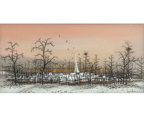 Lackovic, IvanBatinska-Podravina, 1932 - 200419 x 39 cm, R.Dorf in Winterlandschaft, 1970er. Acryl auf Glas. Hinterglasmalere