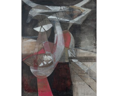 Berke, HubertGelsenkirchen, 1908 - Köln, 197962 x 48 cm, R."Maschinerie", 1952. Tuschfeder, Aquarell und Gouache auf Bütten. 