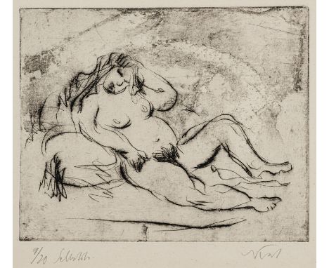 Nesch, RolfOberesslingen, 1893 - Oslo, 197513,5 x 17,7 cm, R."Weiblicher Akt", 1921. Radierung auf Bütten. In Bleistift unten