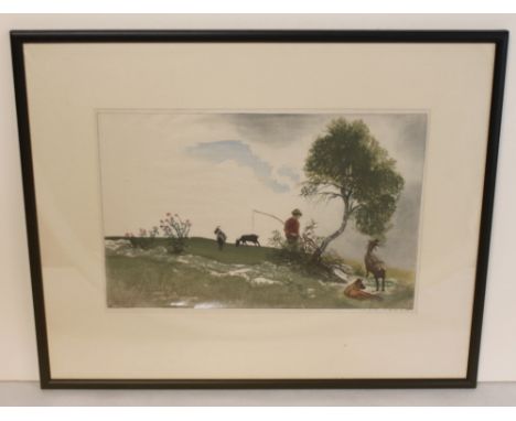 LEO FRANKColoured woodcut print of a goat herder, " The Appian Boy"Signed in pencil24cm x 36cm.