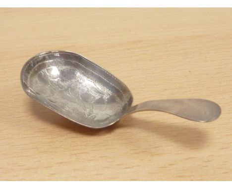 Silver caddy spoon with pin struck bowl by Joseph Taylor Birmingham 1824. 