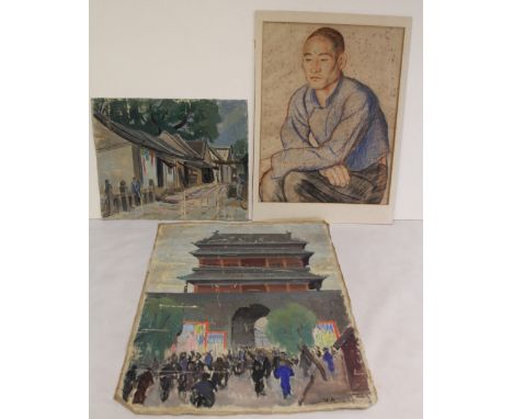 VERA ALABASTER (1889 - 1964) Portrait of a young Chinese ManPastel53 x 40cmSignedAlso two oils on canvas by same artist, A Ga