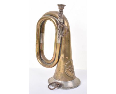 Imperial German Prussian Bugle, fine brass and nickel silver example with oval cartouche having Prussian eagle to the centre.