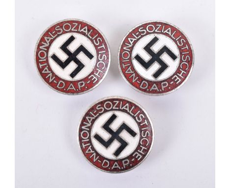 3x NSDAP Party Membership Badges, all being the enamelled button hole types. Stamped to the reverse RZM M1/14 for the maker M