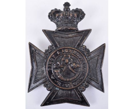 Victorian 1st Lanarkshire Rifle Volunteer Corps Other Ranks Helmet Plate, blackened crowned Maltese cross with circlet to the