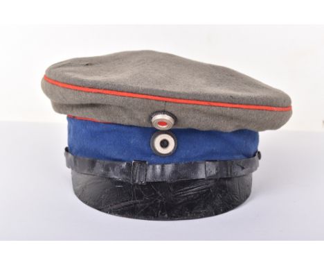 Prussian Medical NCO’s / Officers M-15 Field Cap, fine field grey example with blue central band and red piping bordering cen