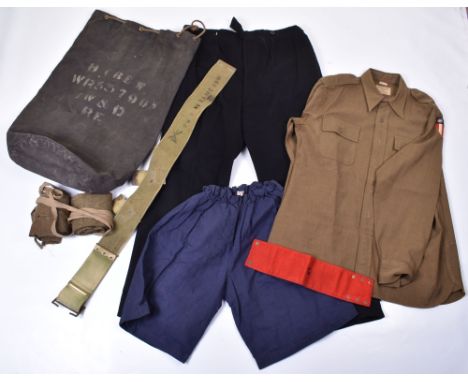 WW2 American C.B.I Shirt, standard officers pattern olive drab shirt with printed CBI patch to the arm; pair of black wool fl
