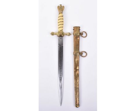 WW2 German Third Reich Kriegsmarine Officers Dress Dagger by Paul Weyersberg &amp; Co, gilt eagle top pommel, white celluloid