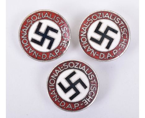 3x NSDAP Party Membership Badges, all being the enamelled button hole types. Stamped to the reverse RZM M1/14 for the maker M