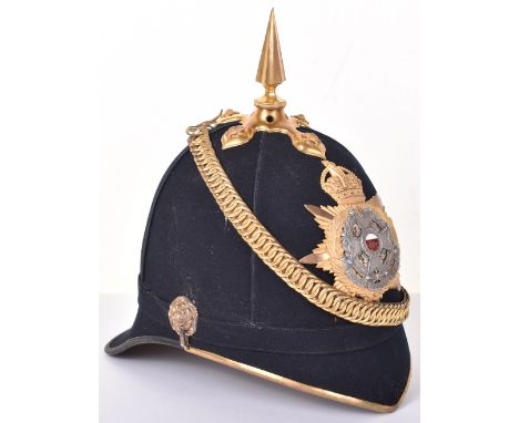 Post 1902 The Border Regiment Officers Home Service Helmet, blue cloth example with fine gilt metal kings crowned officers he