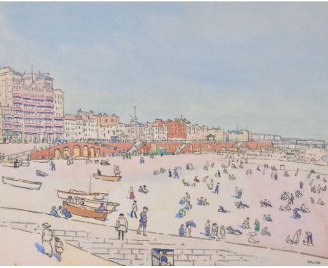 Douglas Fox-Pitt (British 1864-1922)   British seaside town; Continental seaside town Watercolour and charcoal   Both signed 